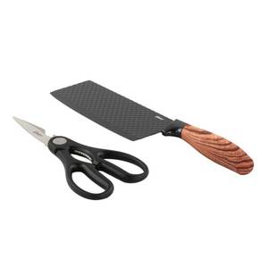 lot 1033 image: Oster Gunderson 2-Pc Black Stainless-Steel Cleaver &amp Kitchen Shears Set -