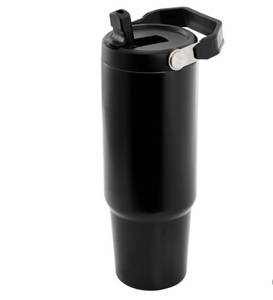 lot 1036 image: Gibson Home Marina 29-Oz Stainless Steel Insulated Tumbler with Handle &amp Straw - Black&nbsp