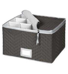 lot 1048 image: Richards Homewares 12-Compartment Quilted Microfiber Stemware Storage Case -Gray&nbsp