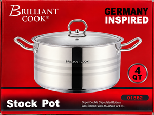 lot 1052 image: Brilliant Cook Germany Inspired 4-Qt Stock Pot with Lid - Encapsulated Bottom&nbsp