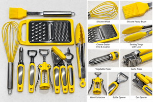 lot 1054 image: Kitchen Sense 8-Pc Assorted Kitchen Tool &amp Gadget Set - Yellow &amp Stainless Steel -&nbsp