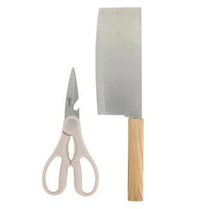 lot 1055 image: Oster Huntingfield 2-Pc Stainless Steel Cleaver &amp Kitchen Shears Set- Faux Wood Handles -&nbsp