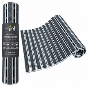 lot 1060 image: Mint Home 27x 16 Non-Slip Roll-Up Slat Bathtub Mat - Gray&nbsp
