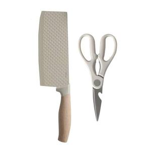 lot 1070 image: Oster Gunderson 2-Pc Stainless Steel Cleaver &amp Kitchen Shears Set in Beige