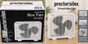 lot 1084 image: Proctor Silex 9-Inch Box Fan-2-Speed-White - Model PS501&nbsp