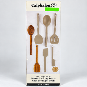 lot 1087 image: Calphalon Prime 7-Piece Silicone &amp Teak Wood Kitchen Tool Set -Taupe