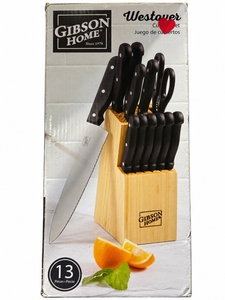 lot 1093 image: Gibson Home Westover 13-Piece Cutlery Knife Set with Wooden Storage Block