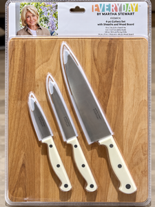 lot 1095 image: Martha Stewart Everyday Keswick 4-Pc Knife Set w Sheaths &amp 14 Wood Cutting Board