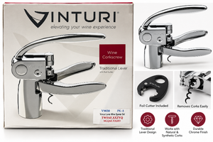 lot 1100 image: Vinturi V9030 Traditional Lever Wine Opener- Chrome Corkscrew w Foil Cutter&nbsp