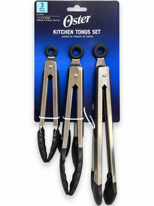 lot 1114 image: Oster Baldwyn 3-Piece Stainless Steel Kitchen Tongs Set-BlackSilver&nbsp
