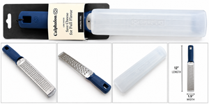 lot 1118 image: Calphalon Edge Long Stainless-Steel Cheese Grater w Cover - Navy Blue&nbsp