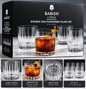lot 1120 image: BABISH 4-Piece Handcrafted Double Old-Fashioned Whiskey Glass Set-13.7 oz&nbsp