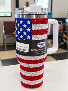 lot 1121 image: NEW-Alpine Cuisine American Flag Rhinestone Double-Wall Tumbler - 40 oz&nbsp