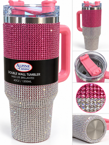lot 1122 image: Alpine Cuisine 40 oz Pink &amp Silver Rhinestone Bling Double Wall Tumbler&nbsp