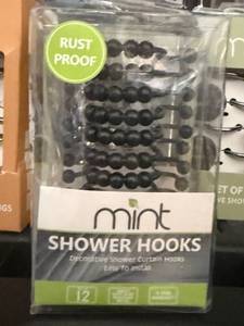 lot 1126 image: Mint Rust-Proof Decorative Black Beaded Shower Curtain Hooks- 12 Pc Set