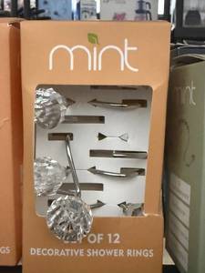 lot 1128 image: Mint Set of 12 Decorative Crystal Shower Curtain Rings -Silver Tone&nbsp