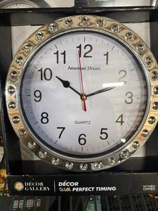 lot 1135 image: American Dream Rhinestone Accent Quartz Wall Clock -Silver &amp Crystal&nbsp