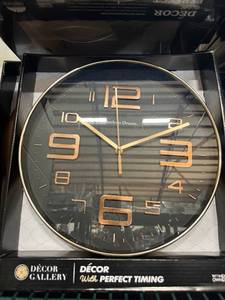 lot 1136 image: American Dream Modern Quartz Wall Clock -Black Face w Gold-Tone Numbers