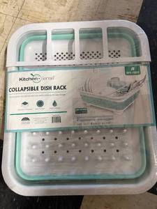 lot 1141 image: Kitchen Sense Collapsible Dish Drying Rack-Aqua &amp White -Space-Saving&nbsp