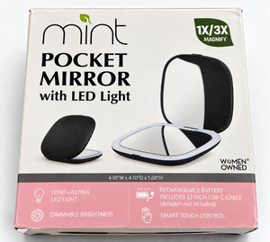 lot 1143 image: Mint Rechargeable LED Pocket Mirror -1X3X Magnification - Touch Control