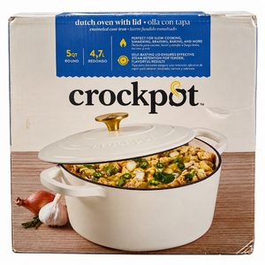 lot 1153 image: Crock-Pot Artisan 5 Qt Enameled Cast Iron Dutch Oven with Lid-Linen White