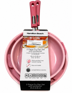 lot 1158 image: Hamilton Beach 2-Piece Pink Ceramic Nonstick Fry Pan Set -8 &amp 10&nbsp