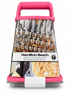 lot 1159 image: Hamilton Beach Stainless Steel 4-Sided Box Grater w Storage Container &amp Lid - Pink&nbsp