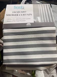 lot 1124 image: Fresh Home Gray & White Stripe Jacquard Shower Curtain  70 x 72