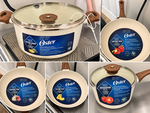 Oster Amberg Choice 7-Piece Ceramic Nonstick Cookware Set - Off-White/Linen - Wood-Look Handles