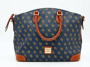 lot 63869 image: Dooney & Bourke Monogram Tote Bag w Tan Leather Handles