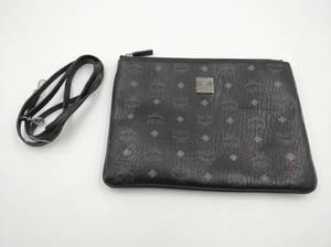lot 63878 image: MCM Black Monogram Crossbody Clutch Wallet w Strap