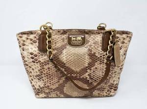 lot 63881 image: Coach Python Embossed Leather Tote Bag w Chain Handles