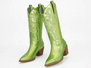 lot 63941 image: Ouepiano Green Cowboy Boots for Women Wide Calf - 10