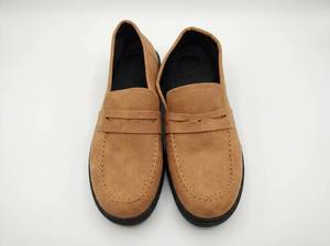 lot 63950 image: Tan Faux Suede Penny Loafers with Black Lug Sole Size 43