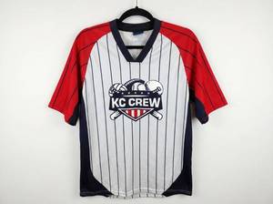 lot 63986 image: US Sports Uniforms KC Crew Pinstripe V-Neck Jersey Size M Red White Navy