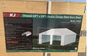 lot 10410 image: Unused 45ft x 25ft Metal Garage - Cream