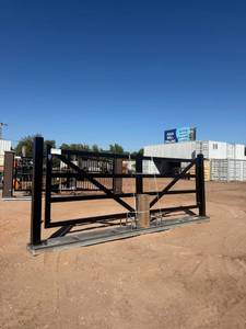 lot 10308 image: Unused 16ft Electric Double Swing Driveway Gate with Remote (DG16V-P15F-DZ)