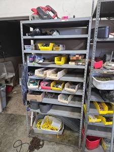 lot 14840 image: Shelving Unit &amp Contents  Belt Sander Not Included