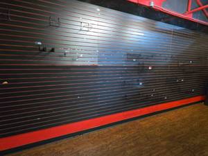 lot 14858 image: Collection of Wire Shelving, Shelving Parts, and Slat Wall