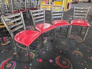 lot 21842 image: (4) Ladder Back Dining Chairs with Red Vinyl Seats