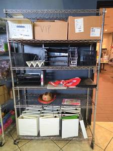 lot 12701 image: Metal Metro Shelving Unit w Casters  Contents Not Included
