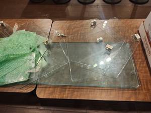 lot 12728 image: Glass Display Case w White Clamp Hardware  See Photos