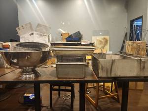 lot 12743 image: Assorted Lot of Serving Utensils and Serving Items  Including Metal Trays, Serving Utensils and More