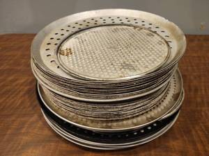 lot 12746 image: (50) Commercial Perforated Pizza Pans  Assorted Sizes