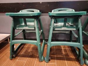 lot 12772 image: (2) Green Plastic Highchairs w Removable Tray and Casters