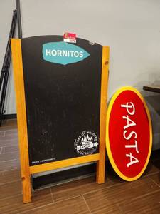 lot 12778 image: Hornitos Tequila Advertising A-Frame Sandwich Board Sign and Pasta Sign