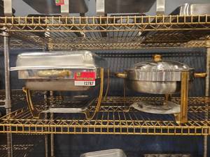 lot 12787 image: Stainless Steel Chafing Dish w Brass Handles