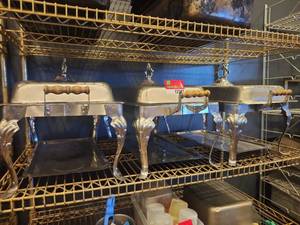 lot 12792 image: Stainless Steel Chafing Dishes w Wooden Handle