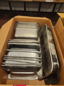 lot 12838 image: Lot of Stainless Steel Steam Table Food Pans with Perforated Pan and Roasting Pan