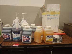 lot 12847 image: Assorted Lot of Cleaning Supplies  Auto-Chlor System Cleaner, Sanitizer, Detergent Disinfectant &amp Hand Soap&nbsp